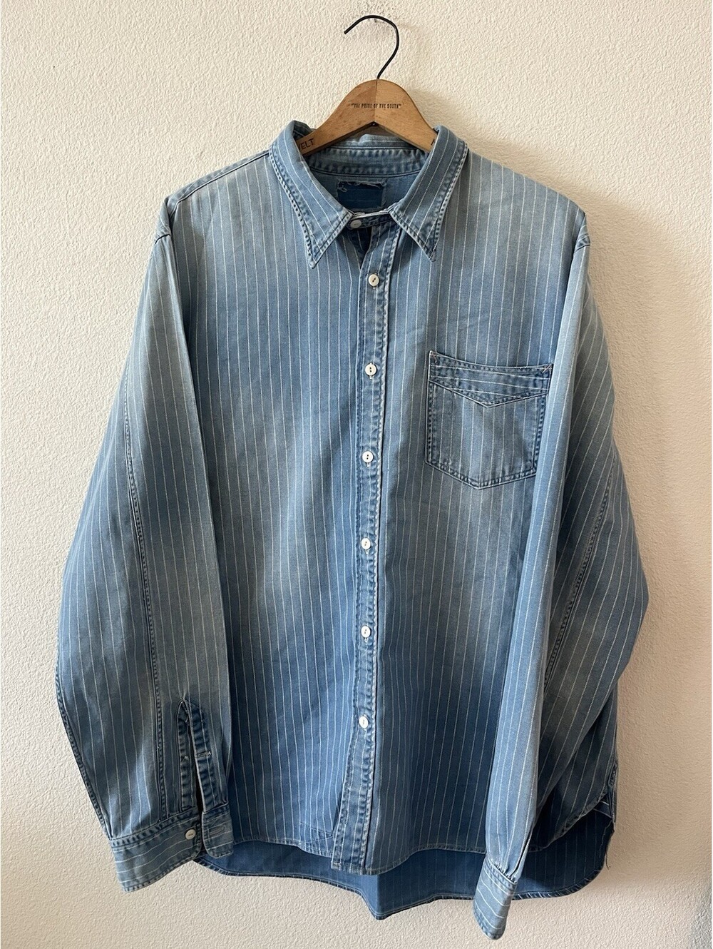 RRL Double RL Mens Blue Hickory Pinstripe Denim Shirt XL